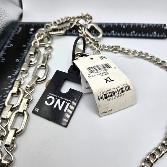 I.N.C. International Collection Chain Belt Women XL Geo Link Silver Tone Stateme - Picture 6 of 6